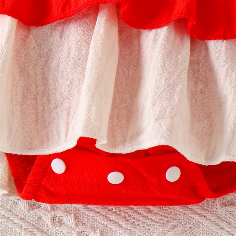 2PCS Cute Strawberry Embroidery Fly Sleeve Baby Romper