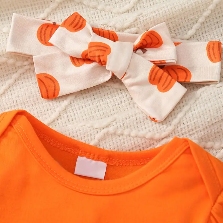 4PCS Adorable Pumpkin Printed Halloween Baby Set