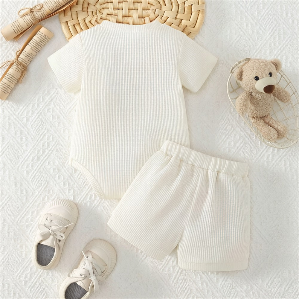 2PCS Daddy's Little Dude Letter Embroidery Short Sleeve Baby Set