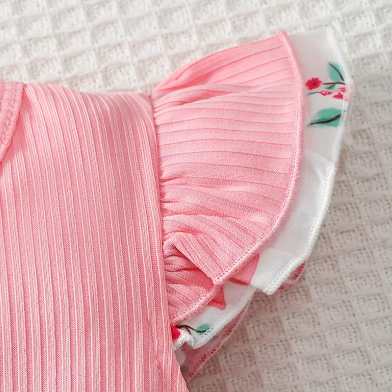 2PCS Sweet Bow Floral Print Sleeveless Baby Romper