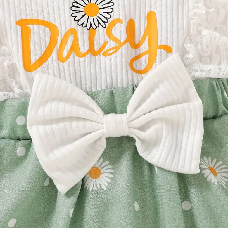 2PCS Stylish Daisy Letter Print Short Sleeve Baby Romper