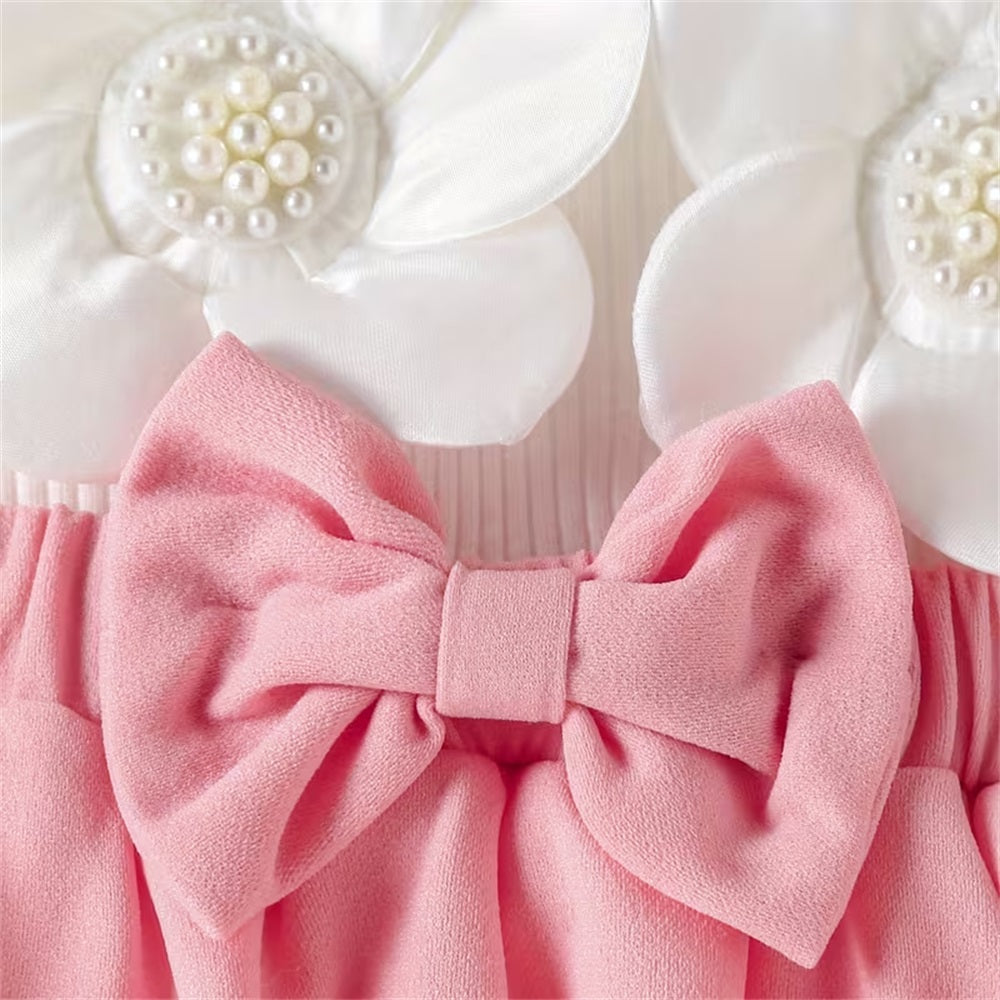 2PCS 3D Floral Print Long Sleeve Baby Romper