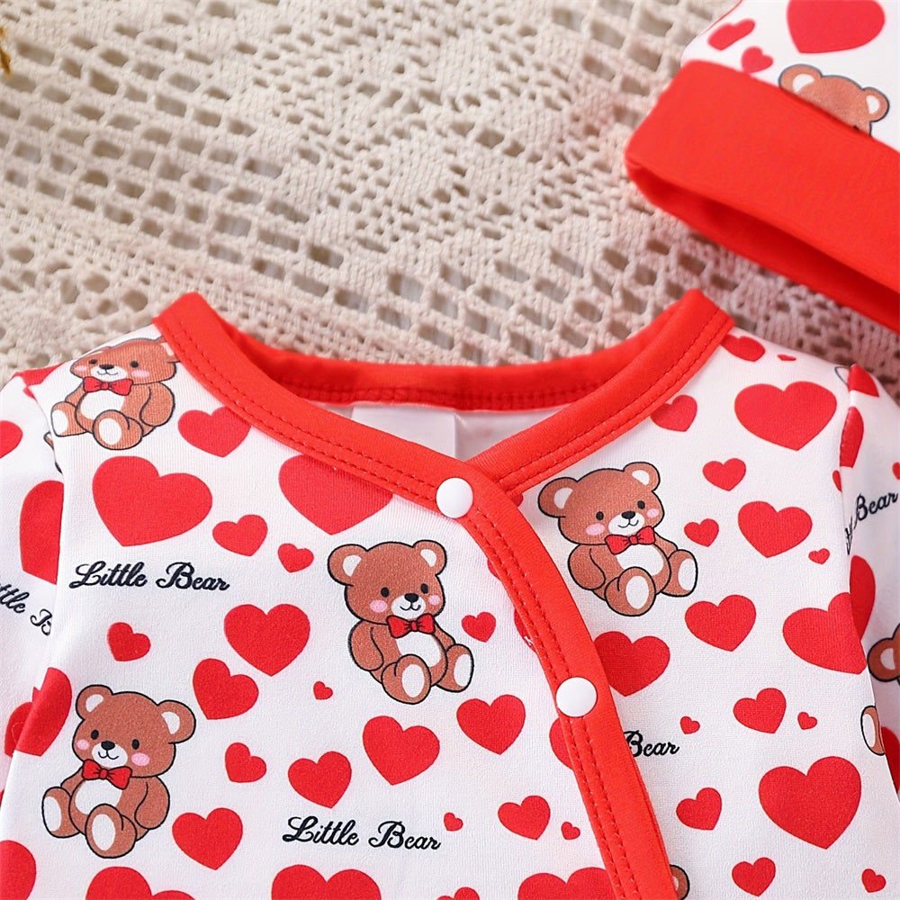 2PCS Little Bear Heart Print Long Sleeve Baby Jumpsuit