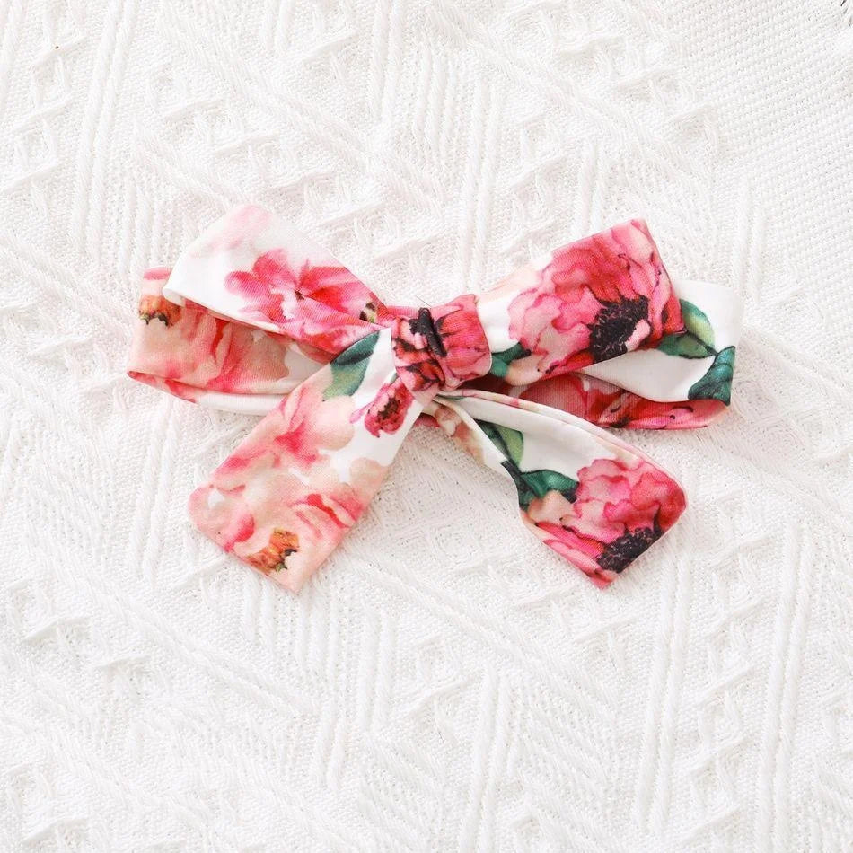 2PCS Endearing Floral Print Bow Long Sleeve Baby Girl Jumpsuit