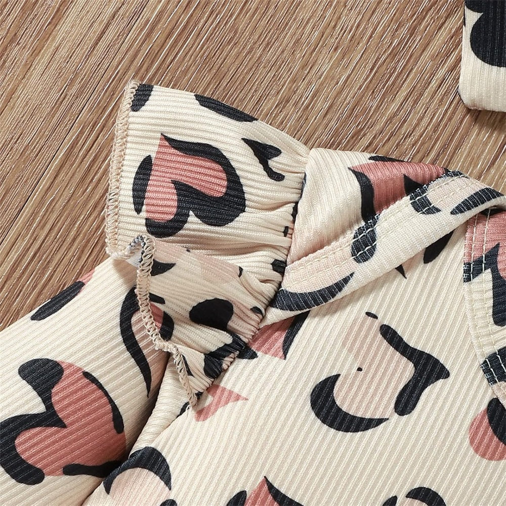 2PCS Heart Leopard Print Long Sleeve Baby Jumpsuit