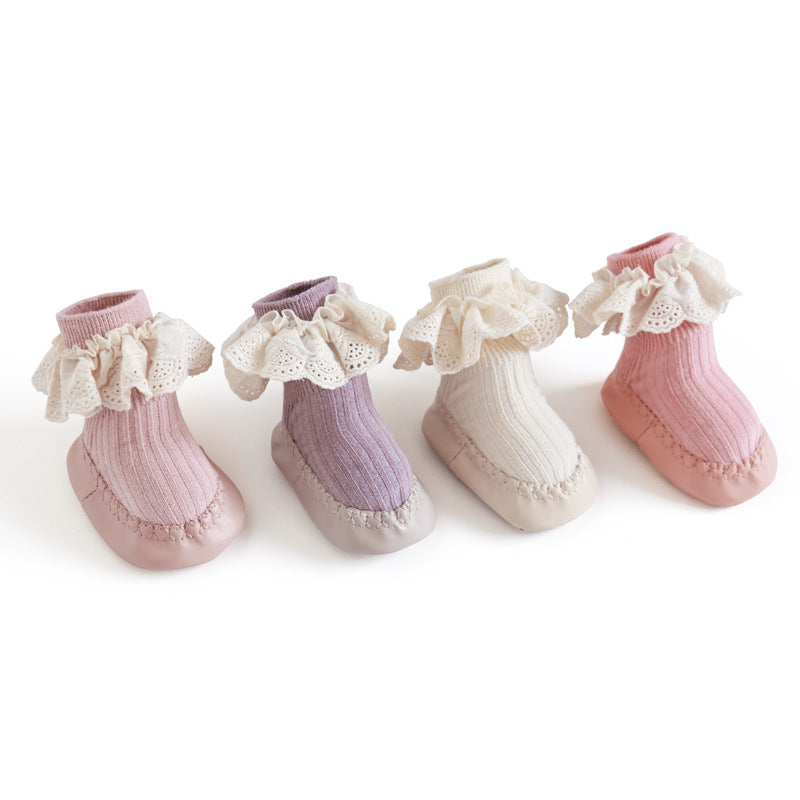 Lovely Lace Trim Soft Socks Integrated Baby Shoes