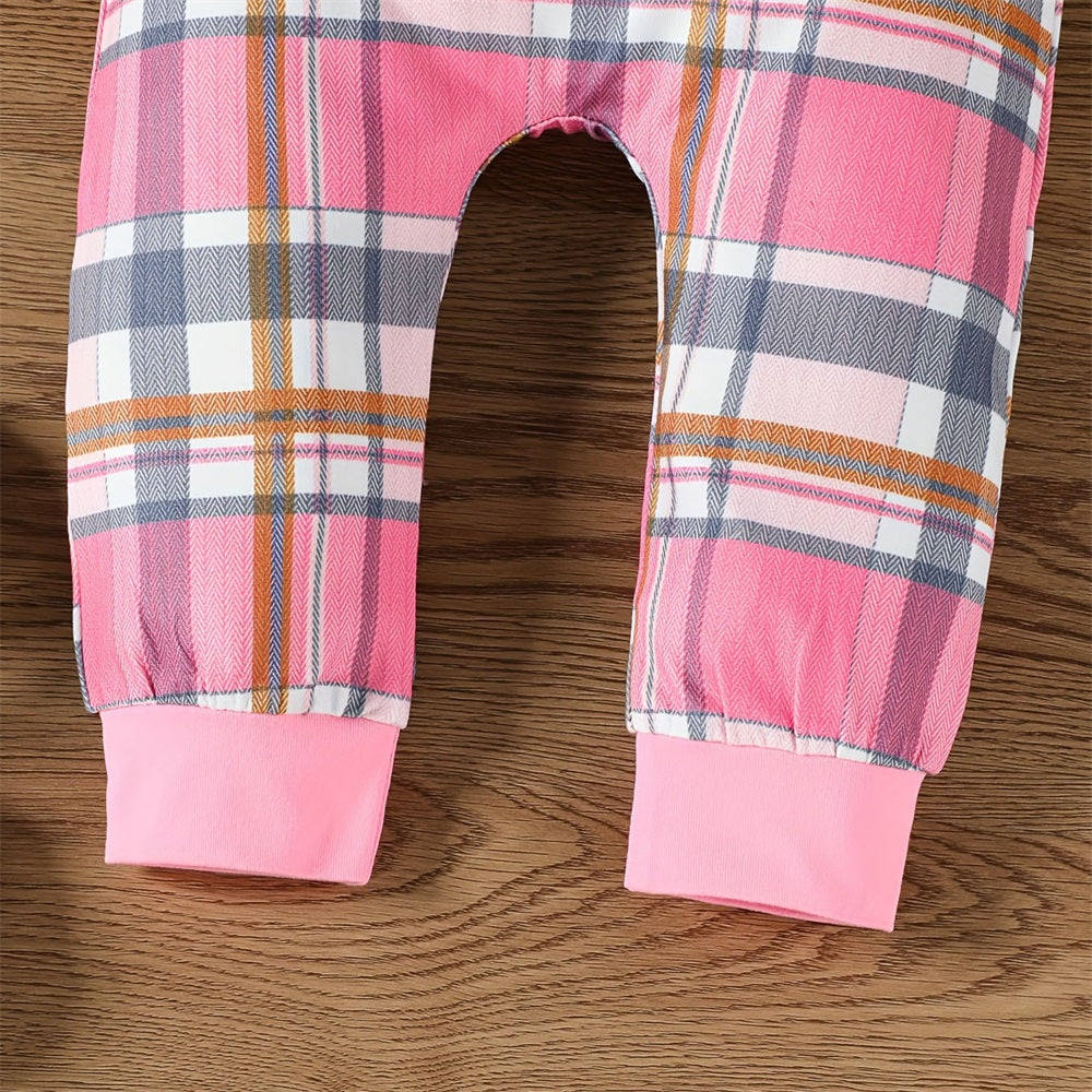 3PCS Mama Is My Bestie Letter Print Plaid Baby Set