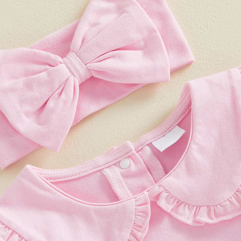 3PCS Duck Embroidery Bow Printed Long Sleeve Baby Girl Set