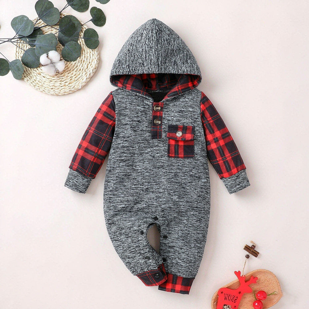 Timeless Plaid Printed Long Sleeve Hoodie Baby Jumpsuit