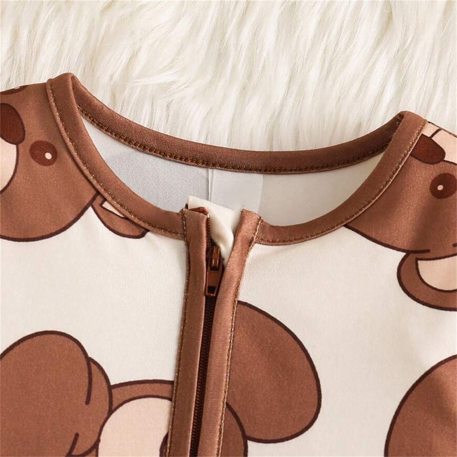 Lovely Teddy Bear Print Zipper Long Sleeve Baby Jumpsuit