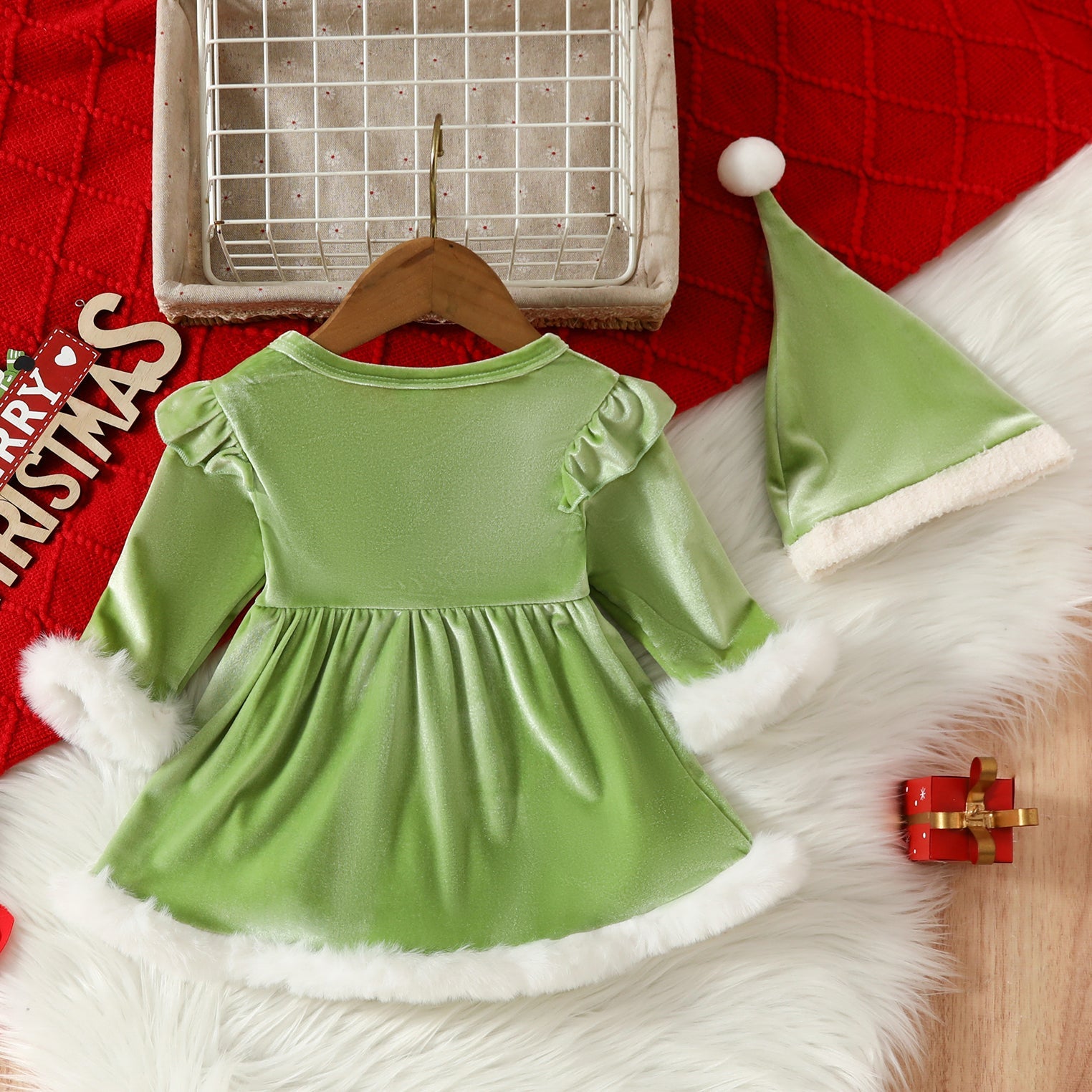 2PCS Christmas Santa Baby Letter Printed Baby Girl Dress