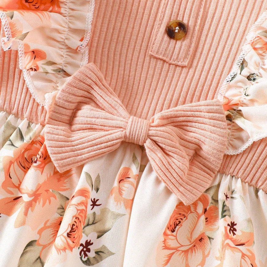 2PCS Comfy Floral Print Ruffle Baby Jumpsuit