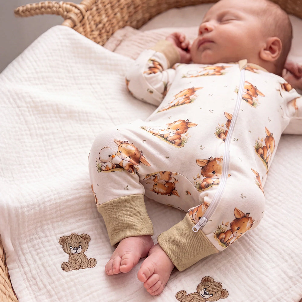 Lovely Cow and Duck Printed Long Sleeve Zipper Baby Jumpsuit