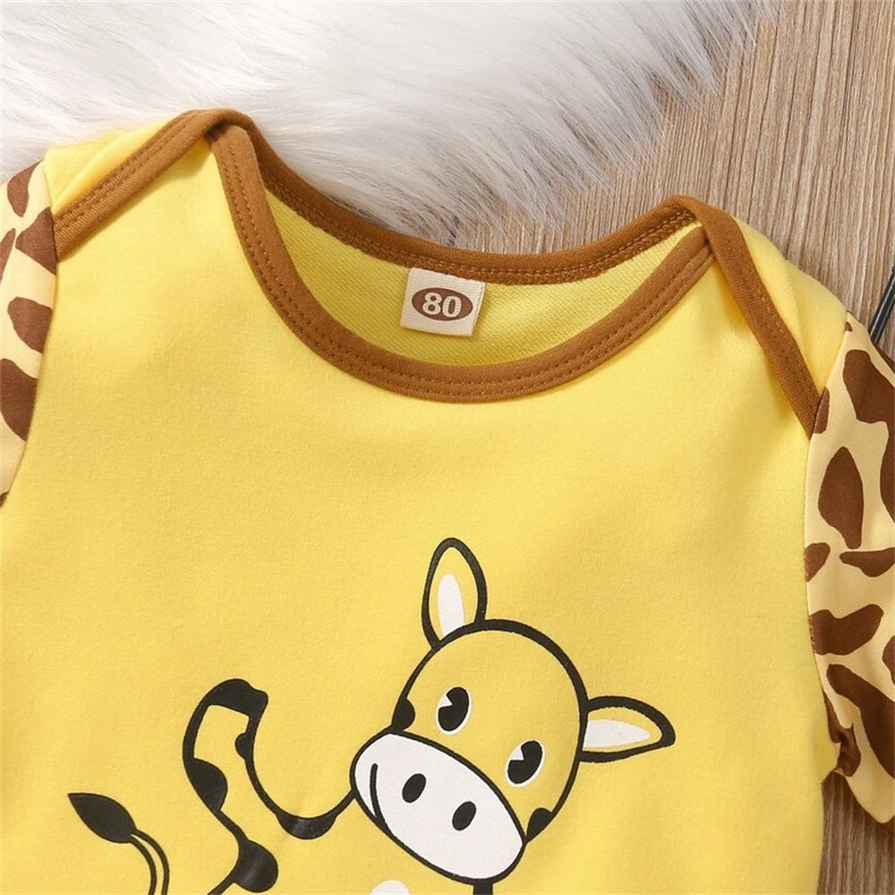 3PCS Adorable Giraffe Printed Long Sleeve Baby Set