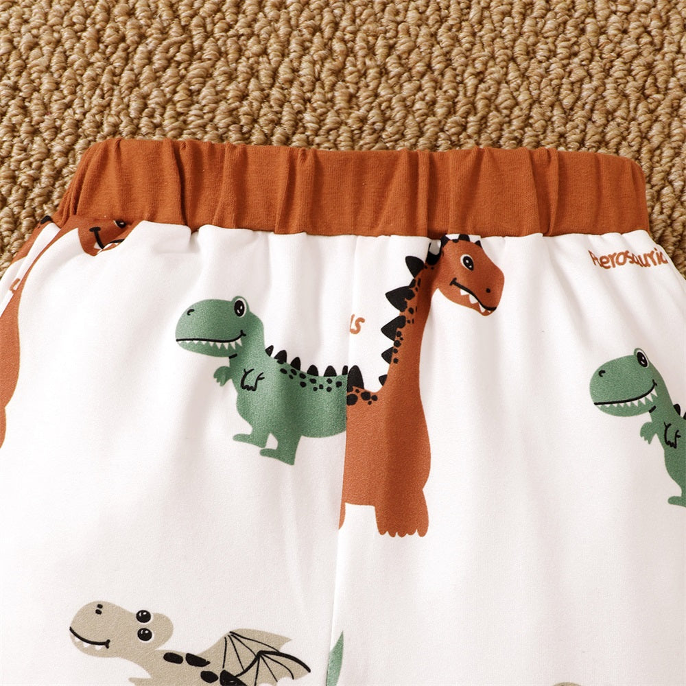 2PCS Casual Dinosaur Print Long Sleeve Baby Hooded Set