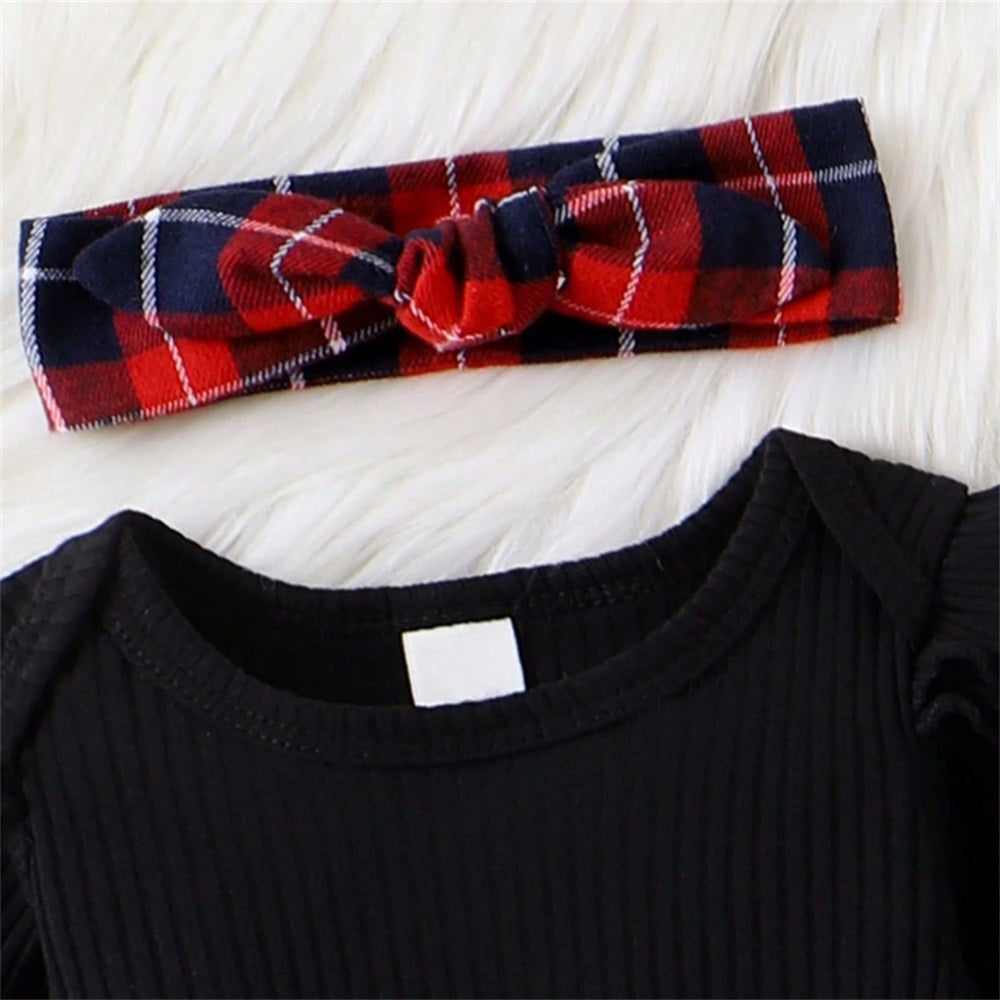 3PCS Casual Plaid Print Long Sleeve Baby Set
