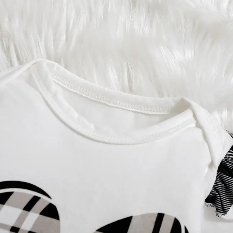 3PCS Plaid Heart Print Long Sleeve Baby Set