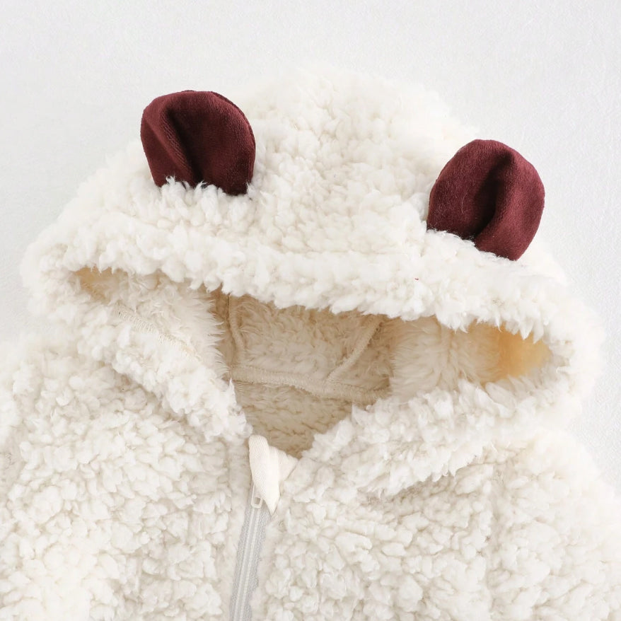 Cozy Bear Pattern Hooded Thicken Long Sleeve Baby Boy Jumpsuit