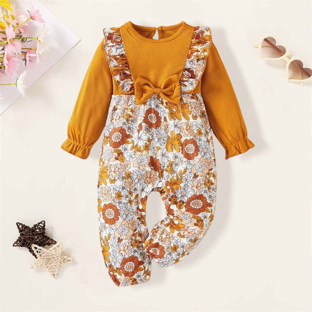 Vintage French Floral Print Long Sleeve Baby Jumpsuit