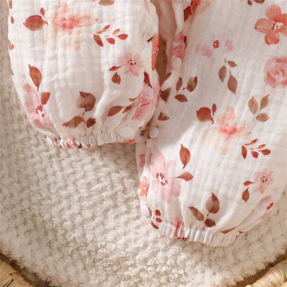 Classy Floral Printed Ruffle Long Sleeve Baby Jumpsuit
