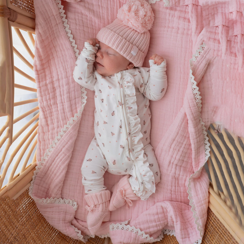 2PCS Cute Ladybug Print Ruffle Long Sleeve Baby Jumpsuit