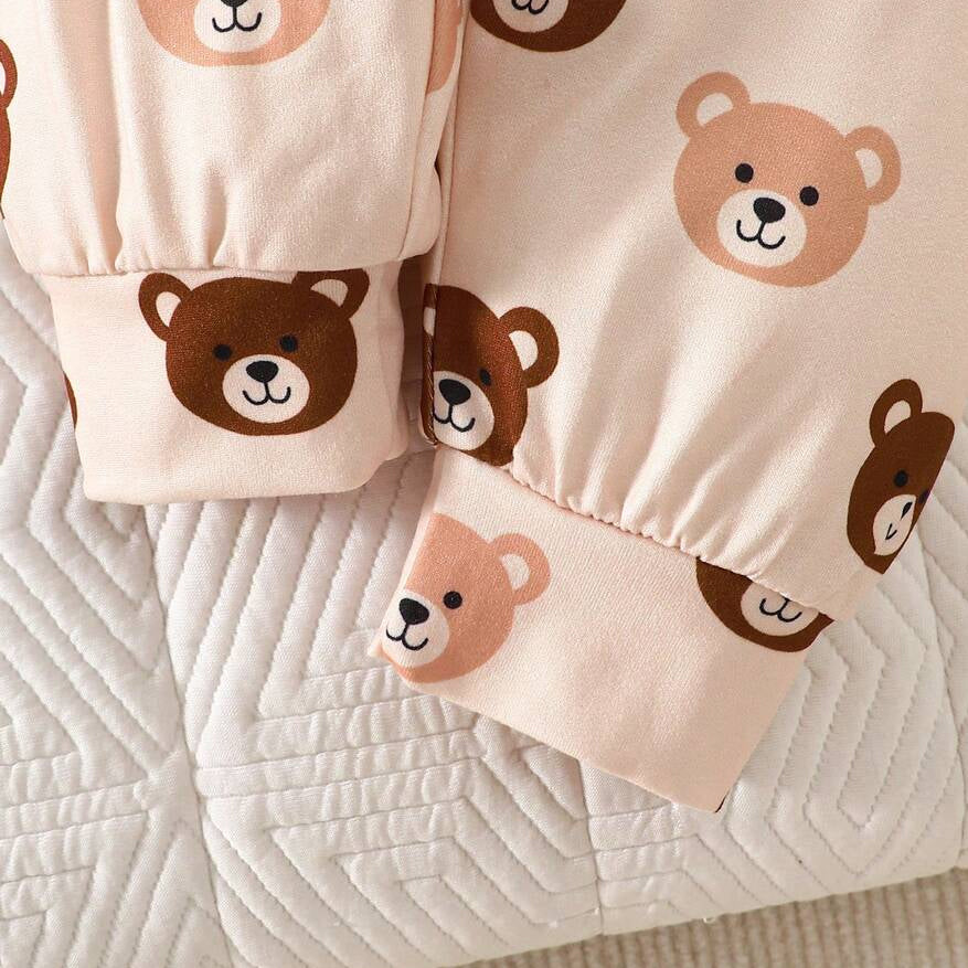 3PCS Cozy All-Over Bear Print Short Sleeve Baby Set