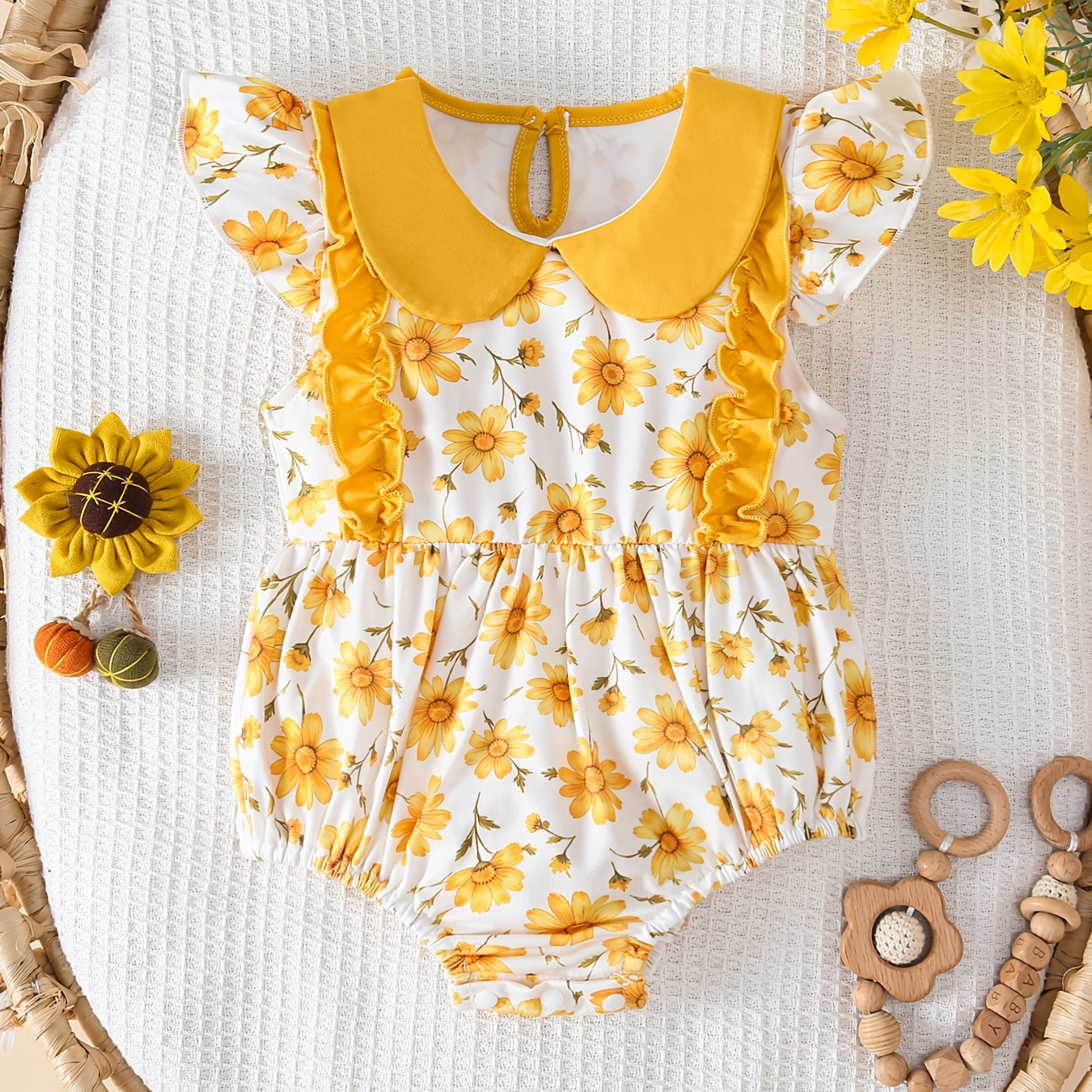 Grace Daisy Plaid Print Flutter Sleeve Baby Romper