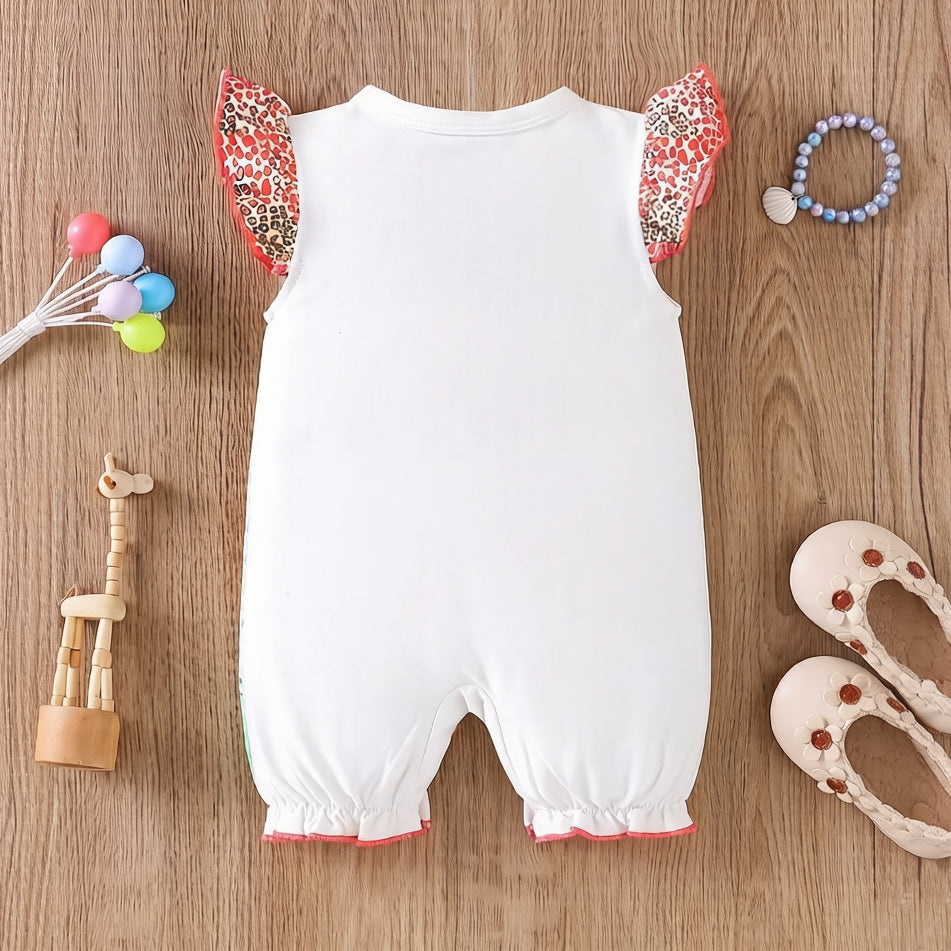 Lovely Giraffe Leopard Print Flutter Sleeve Baby Jumpsuit