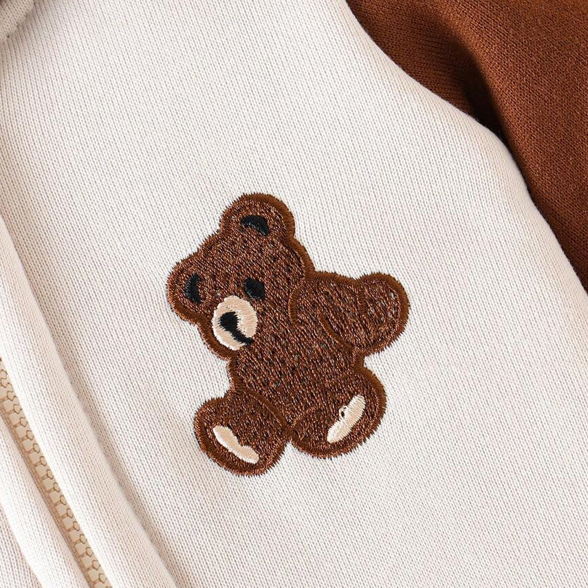 Cute Bear Appliqué Long Sleeve Zipper Hoodie Baby Jumpsuit