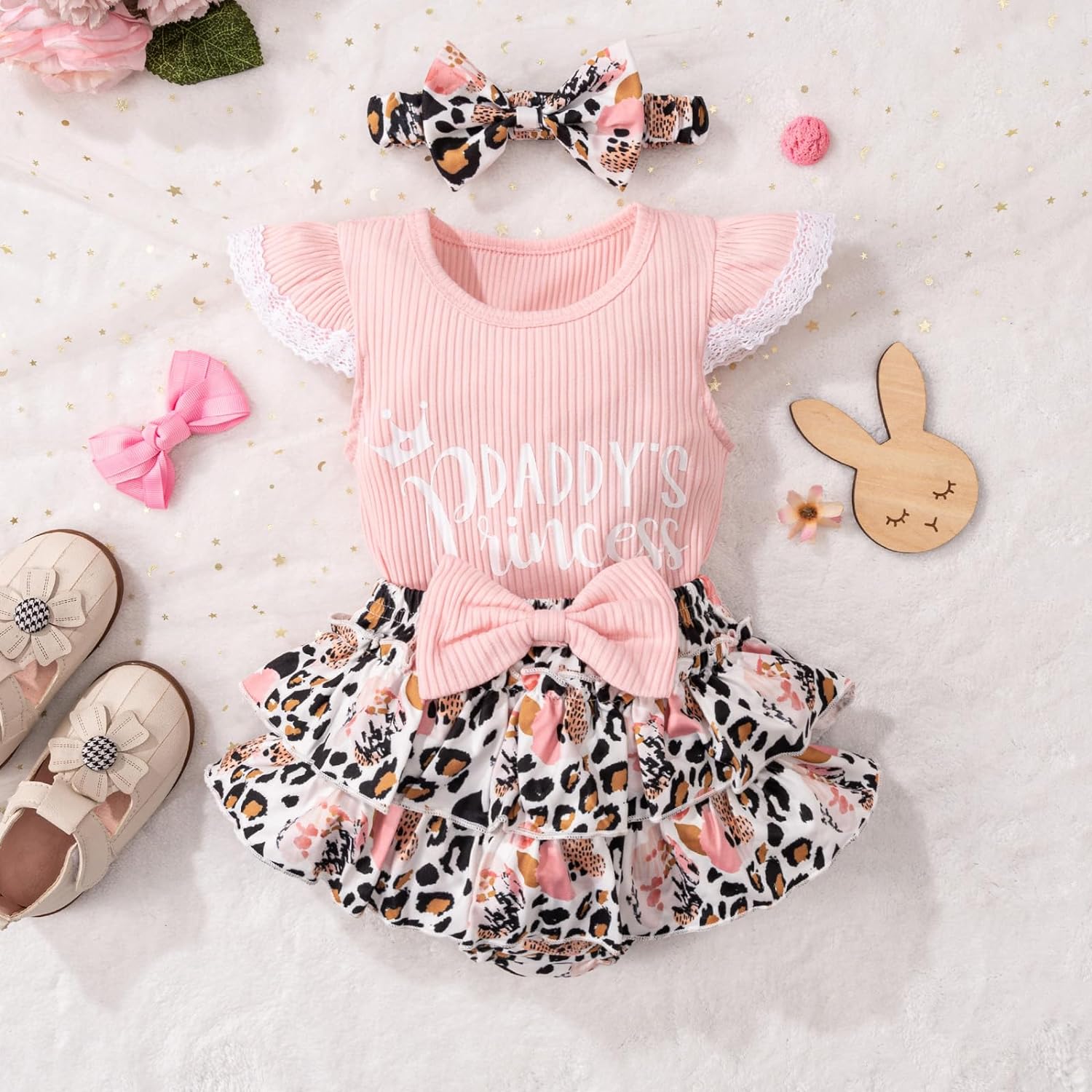 3PCS Daddy's Princess Letter Printed Sleeveless Baby Romper Set