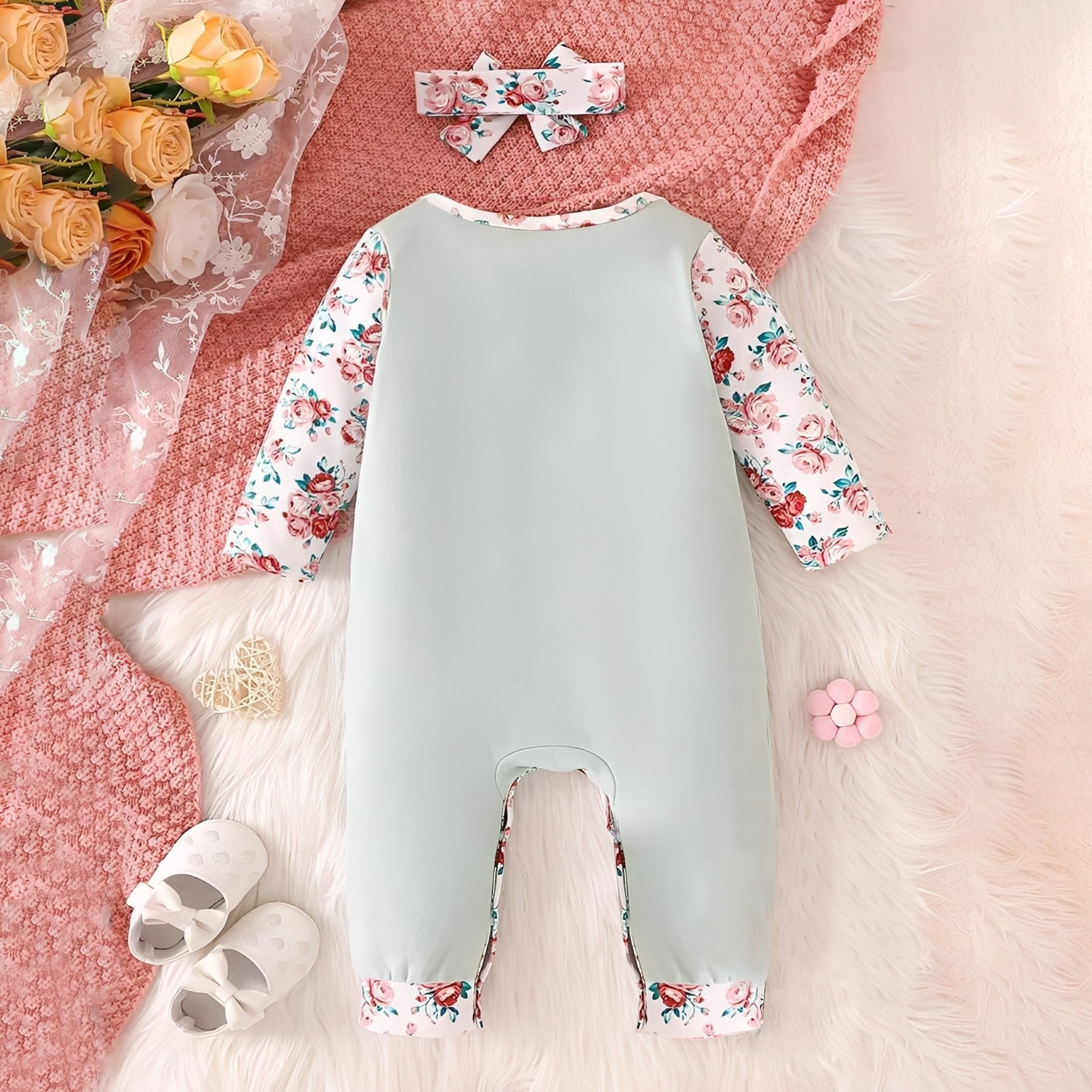 2PCS Daddy's Girl Mommy‘s World Letter Floral Printed Baby Jumpsuit