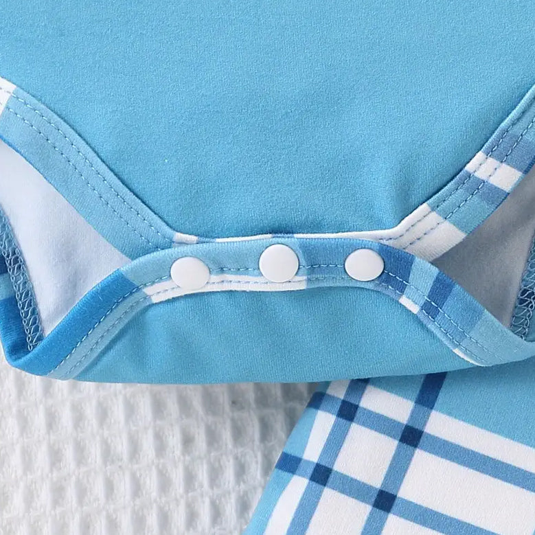 2PCS Grandma's Peanut Letter Elephant Plaid Printed Baby Set