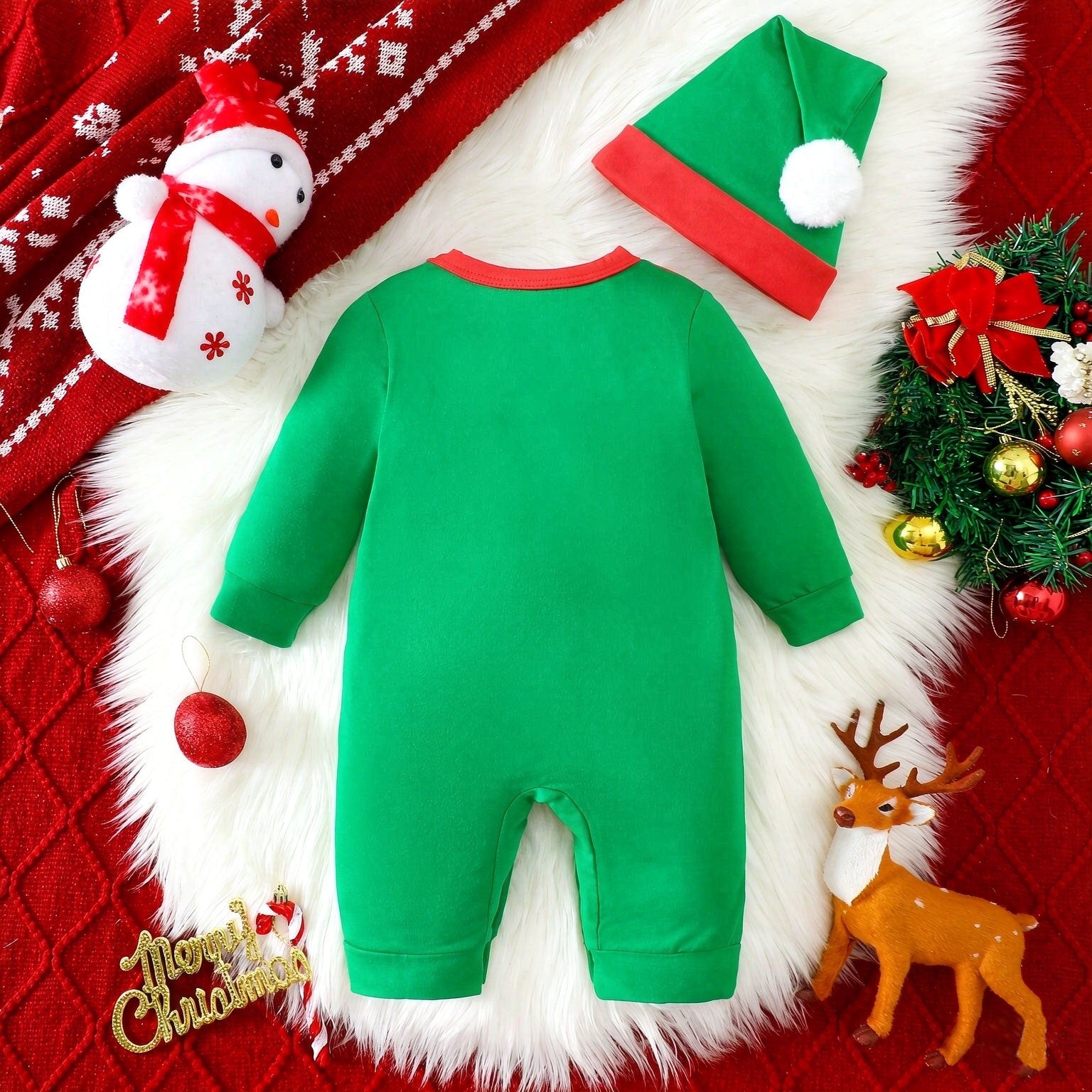 2PCS Lovely Christmas Gingerbread Print Long Sleeve Baby Jumpsuit