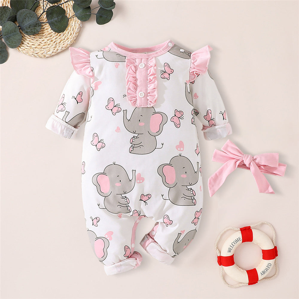 Combinaison bébé imprimée éléphant doux 2 pièces
