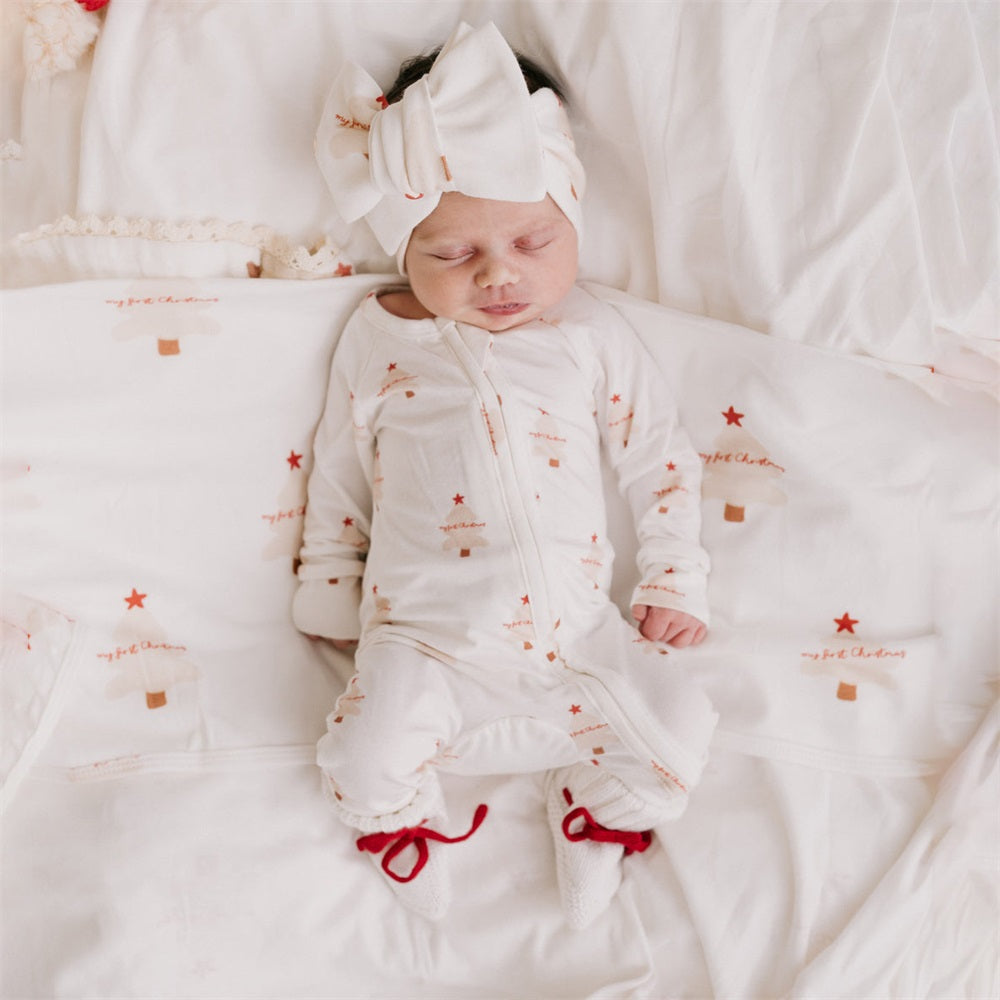 2PCS My First Christmas Letter Print Long Sleeve Baby Jumpsuit