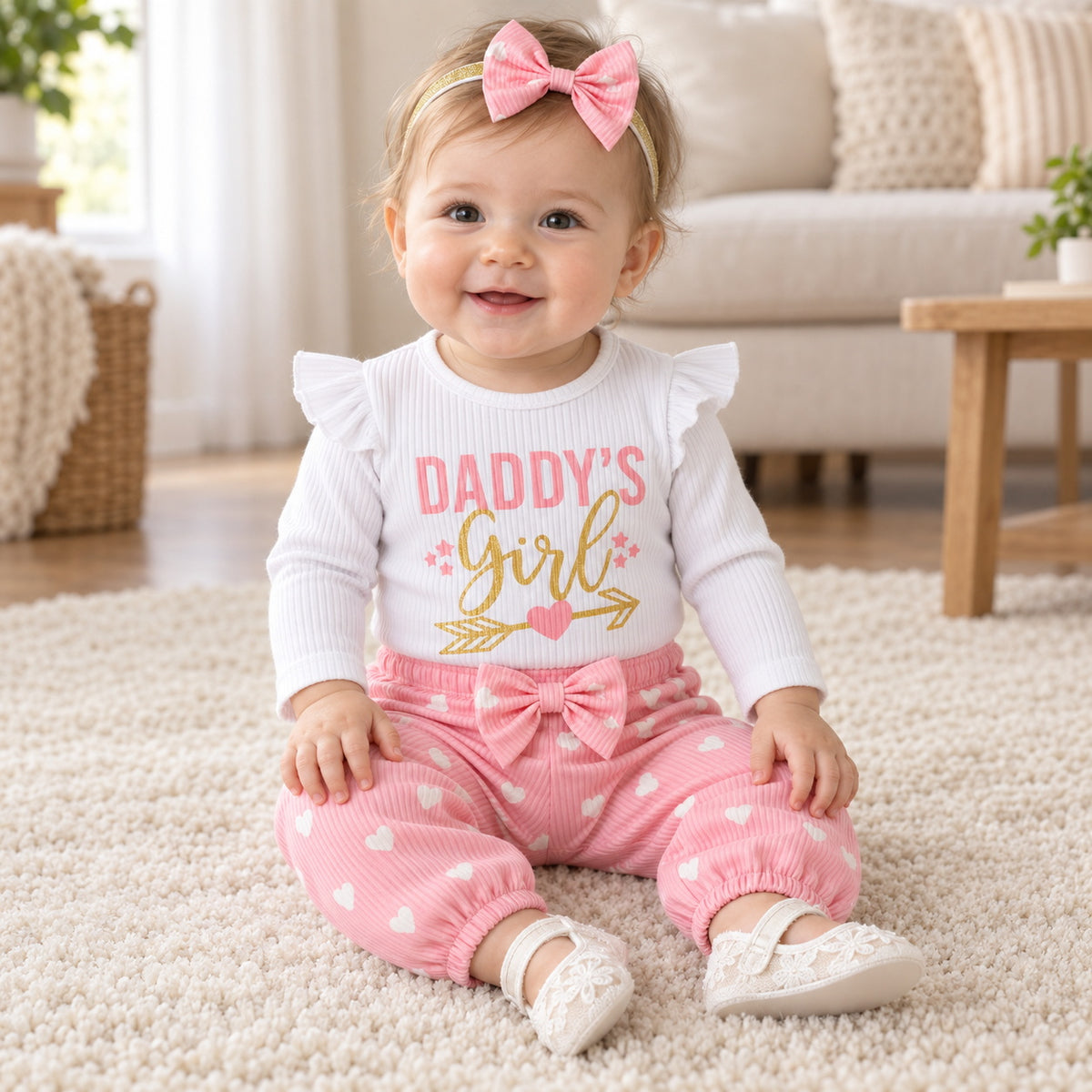 Conjunto de bebé de manga larga con estampado de letras Daddy's Girl de 3 piezas