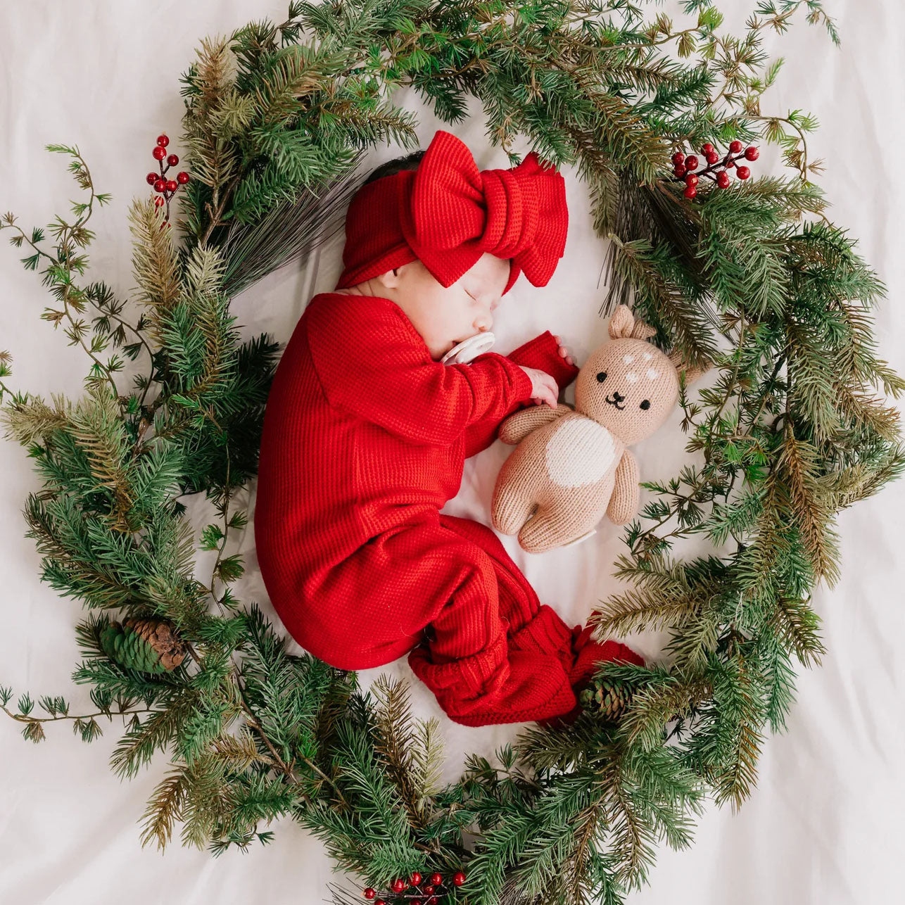 2PCS Christmas Solid Color Long Sleeve Zipper Baby Jumpsuit