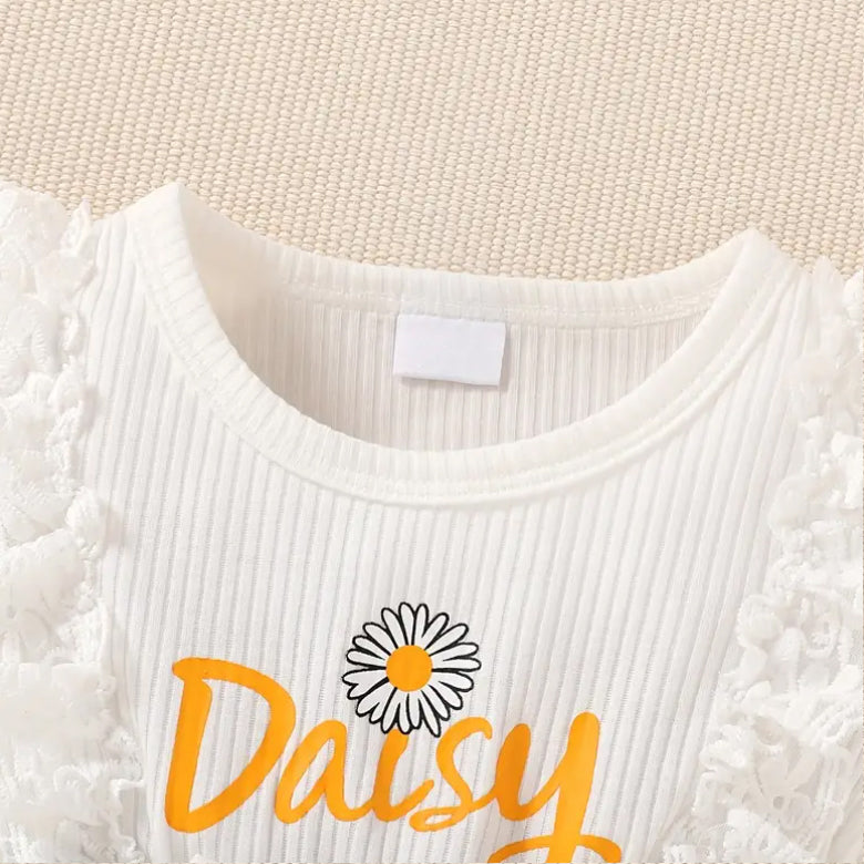 2PCS Stylish Daisy Letter Print Short Sleeve Baby Romper