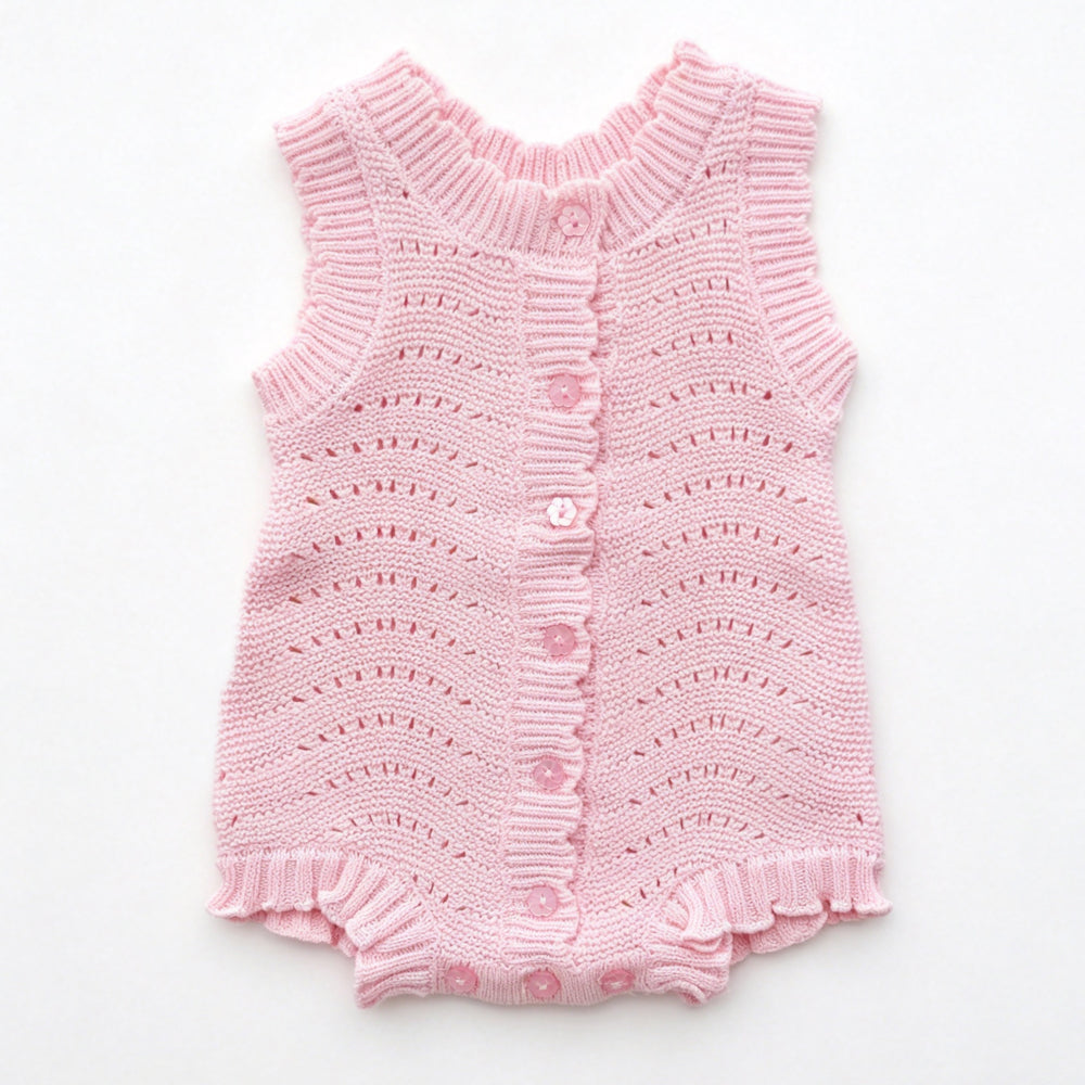2PCS Lovely Solid Color Knit Flutter Sleeve Baby Jumpsuit