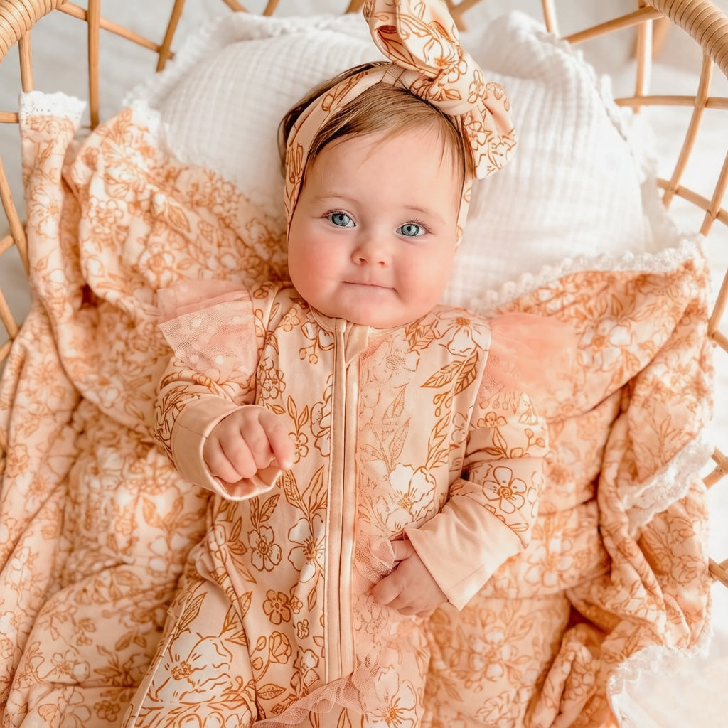 2PCS Allover Adorable Floral Print Zipper Mesh Baby Jumpsuit