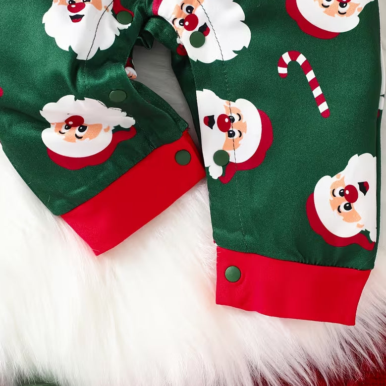 Cute Santa Claus and Candy Cane Print Long Sleeve Baby Jumpsuit