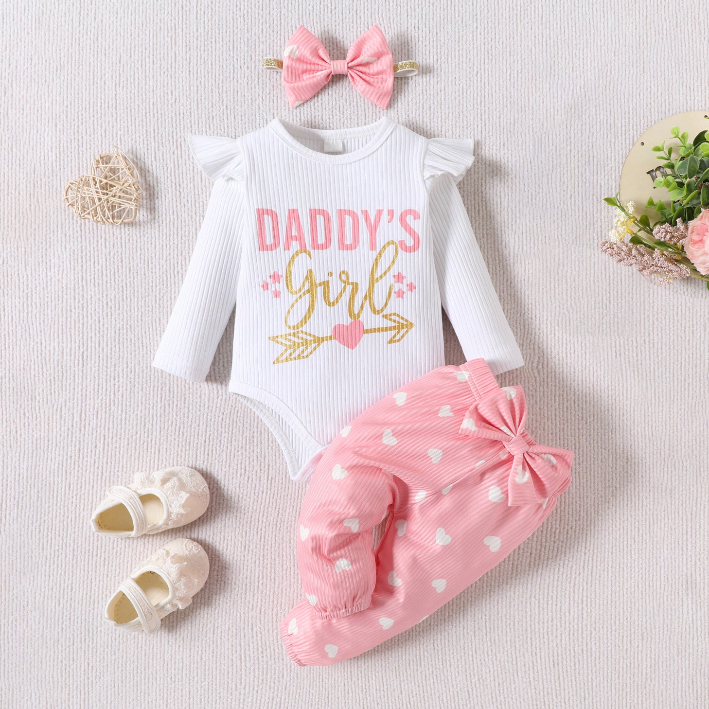 3PCS Daddy's Girl Letter Printed Long Sleeve Baby Set