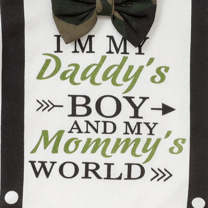 3PCS I'm My Daddy's Boy My Mommy's World Letter Camouflage Printed Baby Set