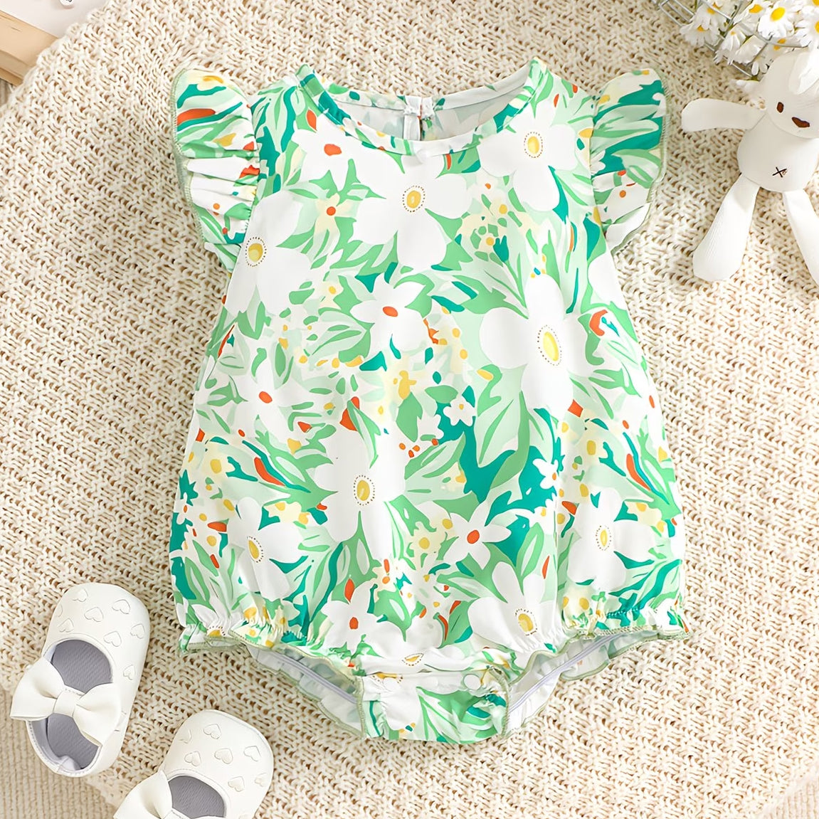 Vibrant Floral Printed Short Sleeve Baby Romper