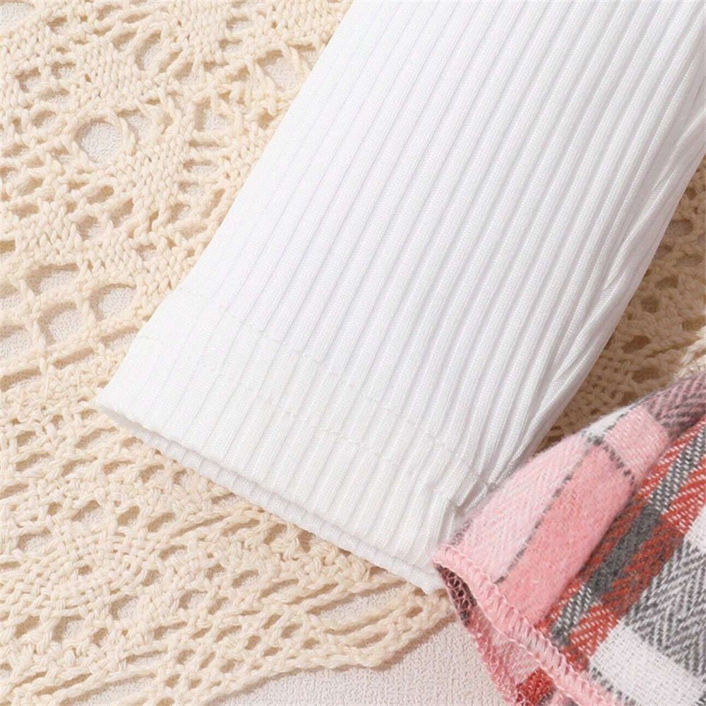 2PCS Stylish Plaid Print Ruffle Shoulder Long Sleeve Baby Romper