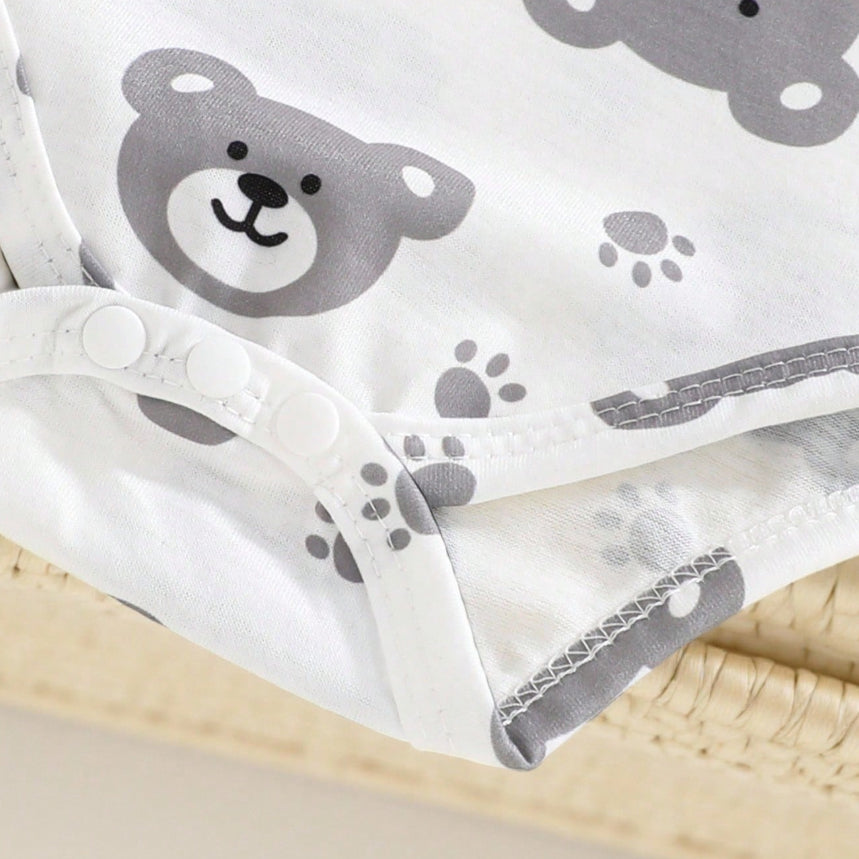2PCS Mama's Little Man Letter Bear Print Overalls Baby Set