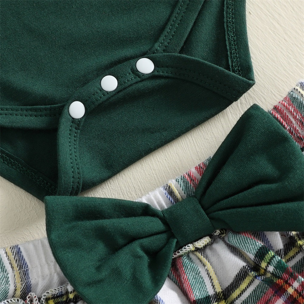 3PCS My First Christmas Letter Embroidered Plaid Printed Baby Set
