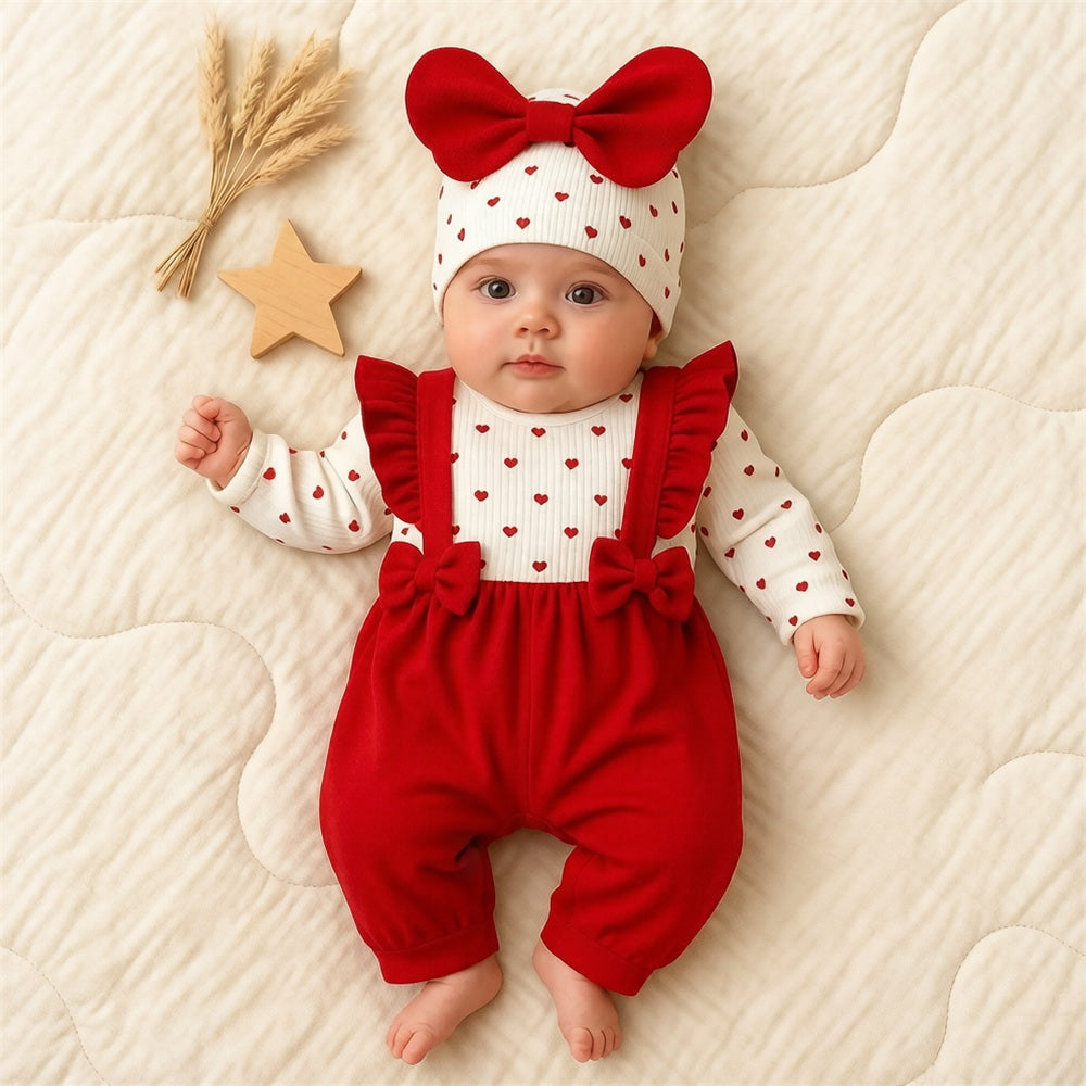 2PCS Grace Heart Print Long Sleeve Baby Girl Jumpsuit
