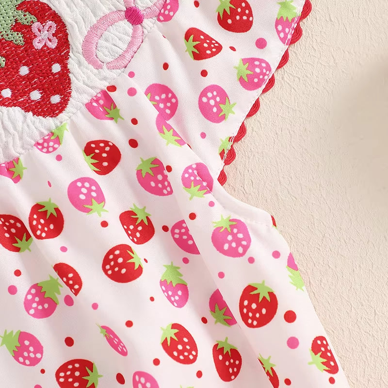 Cute Strawberry Print Embroidery Baby Romper