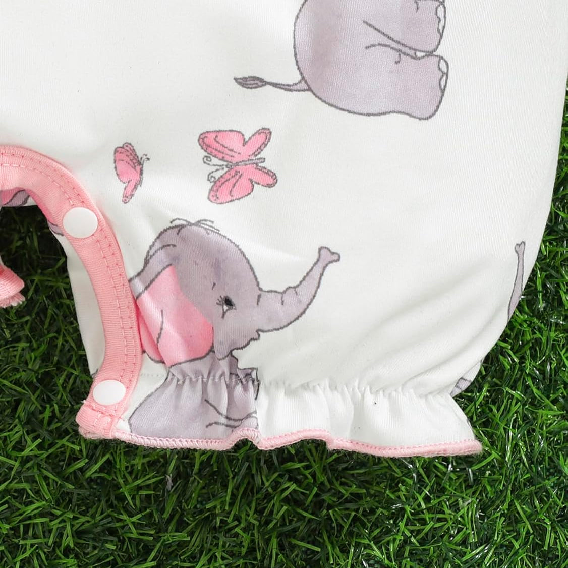 2PCS Cute Elephant Printed Flounce Sleeve Baby Jumpsuit